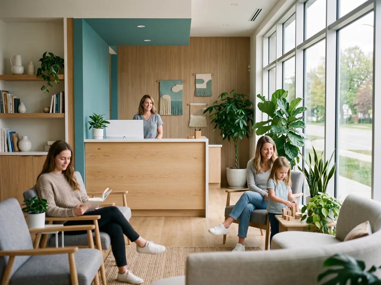 Bright, family-friendly reception area at Parkside Drive Dental in Waterloo, Ontario
